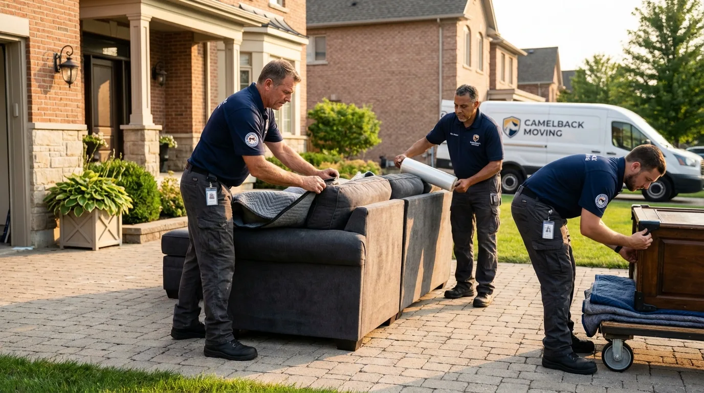 Large estate moving crew wrapping furniture in Baldwin, WI